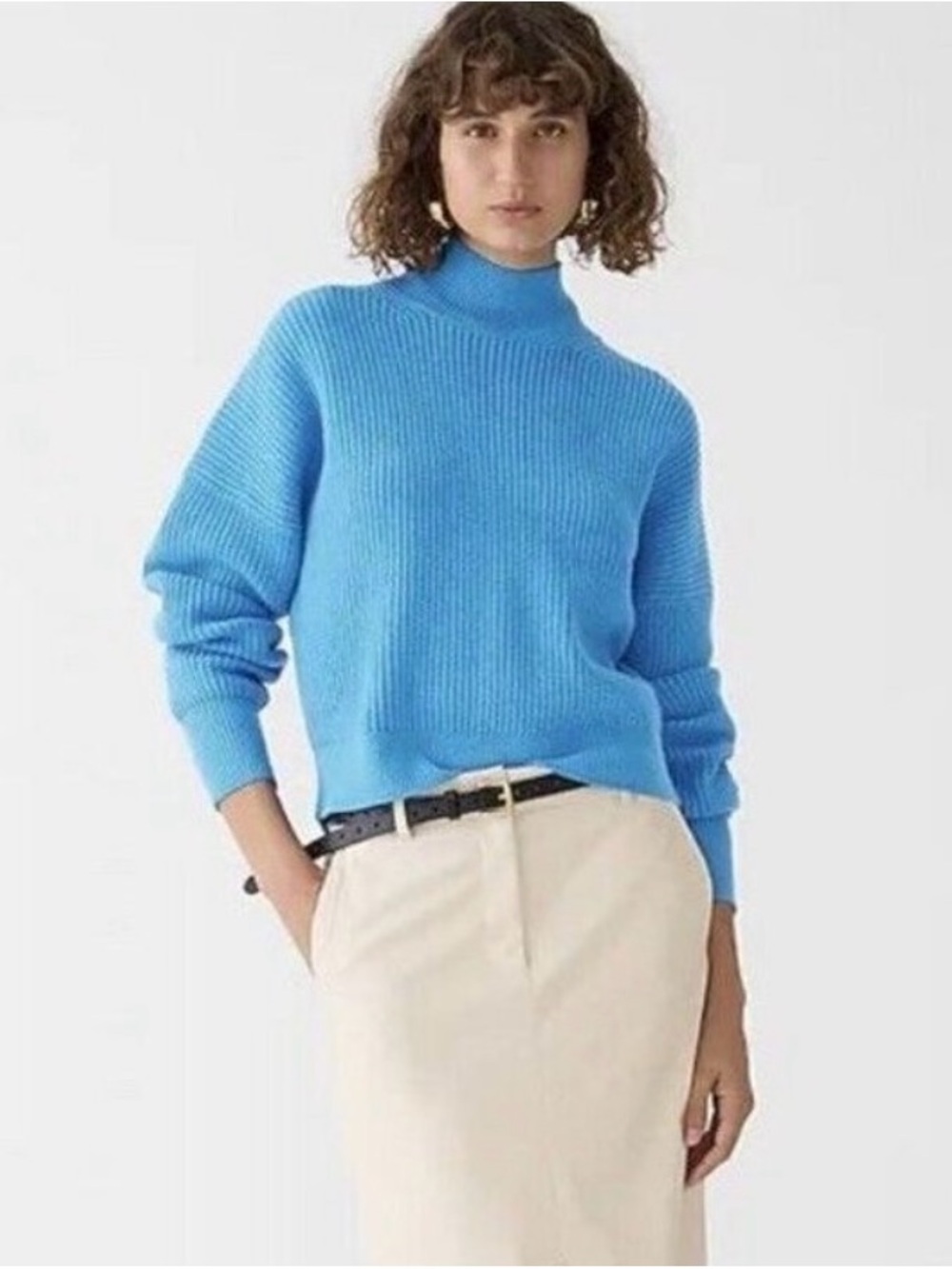 J. Crew Women’s Ribbed Turtleneck Sweater in Stretch Yarn Barcelona Blue Sz XXS
